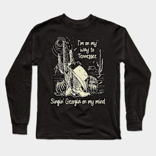 I'm on my way to Tennessee Singin' Georgia on my mind Western Cactus Boots Cowboy Long Sleeve T-Shirt